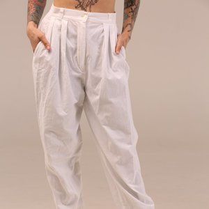 High-Waisted 100% Cotton White Summer Trousers
